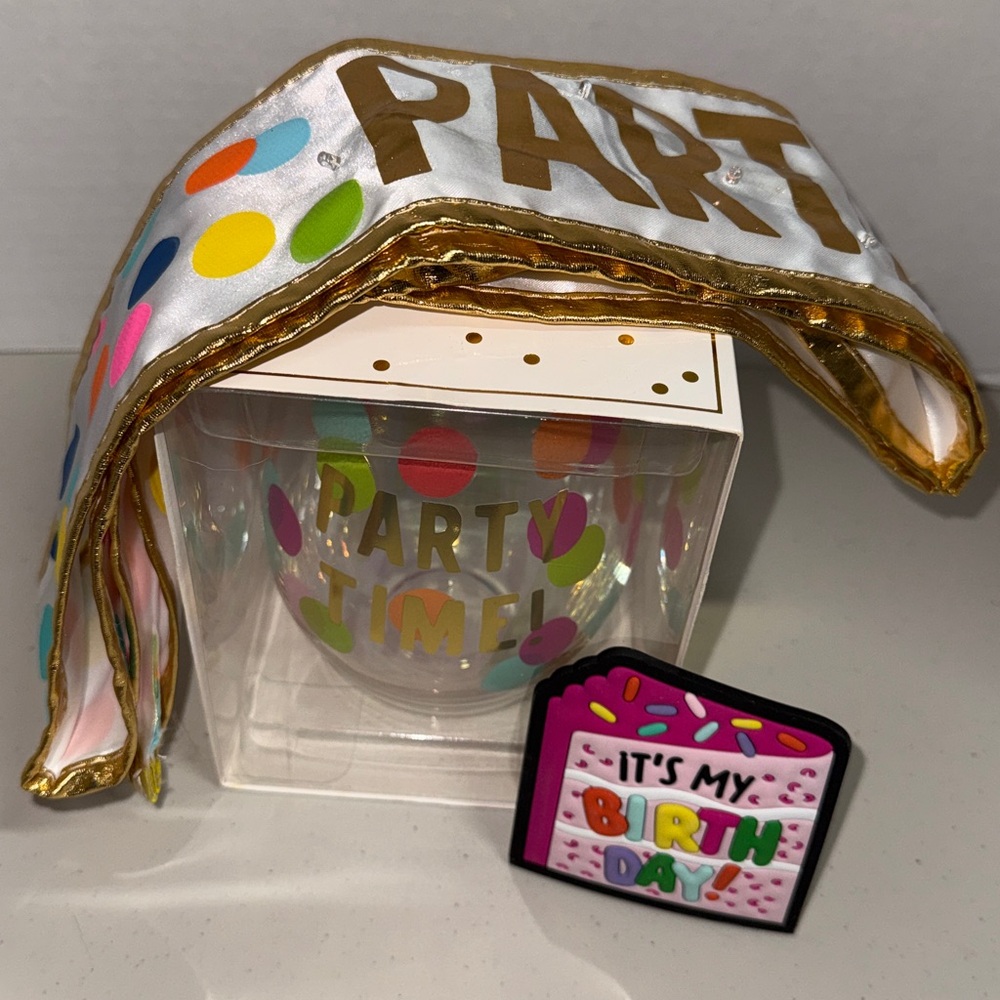 Party Time Slant Collections Jumbo Stemless Wine Glass & Satin Light-up Sash New